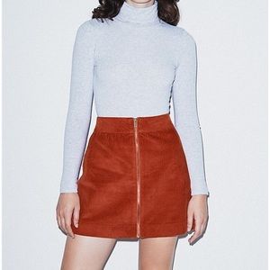 American Apparel Army Green Corduroy Zip Mini Skirt